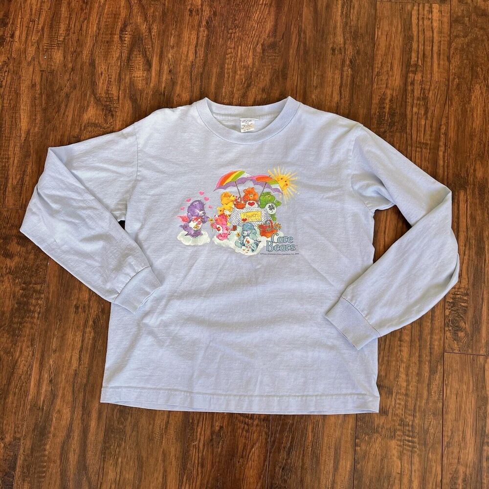 Vintage Care Bears T-shirt Tee Junior’s Large Wish Blue Long Sleeve Y2K Decal